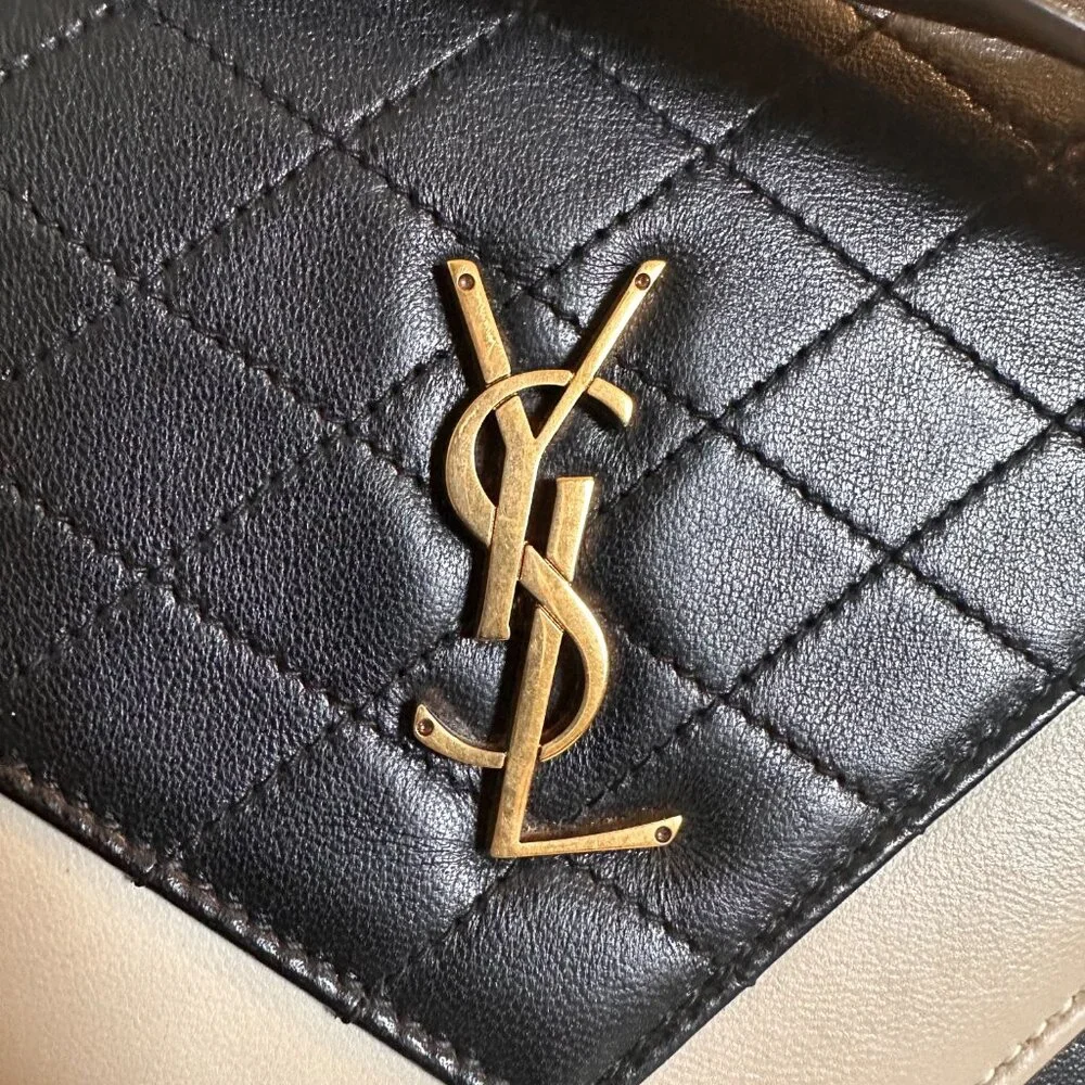 YSL Black and White Lambskin Gaby Satchel Bag - Picture 8 of 12